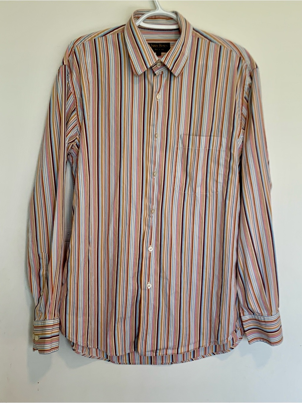 Harry Rosen Made in Italy Cotton Striped Button Up Collared Shirt Multicolour LG